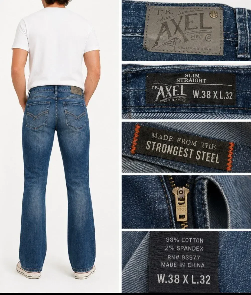 Classic T.K. Axel Men's Slim Straight Jeans Size W38 L32 Medium Wash Denim